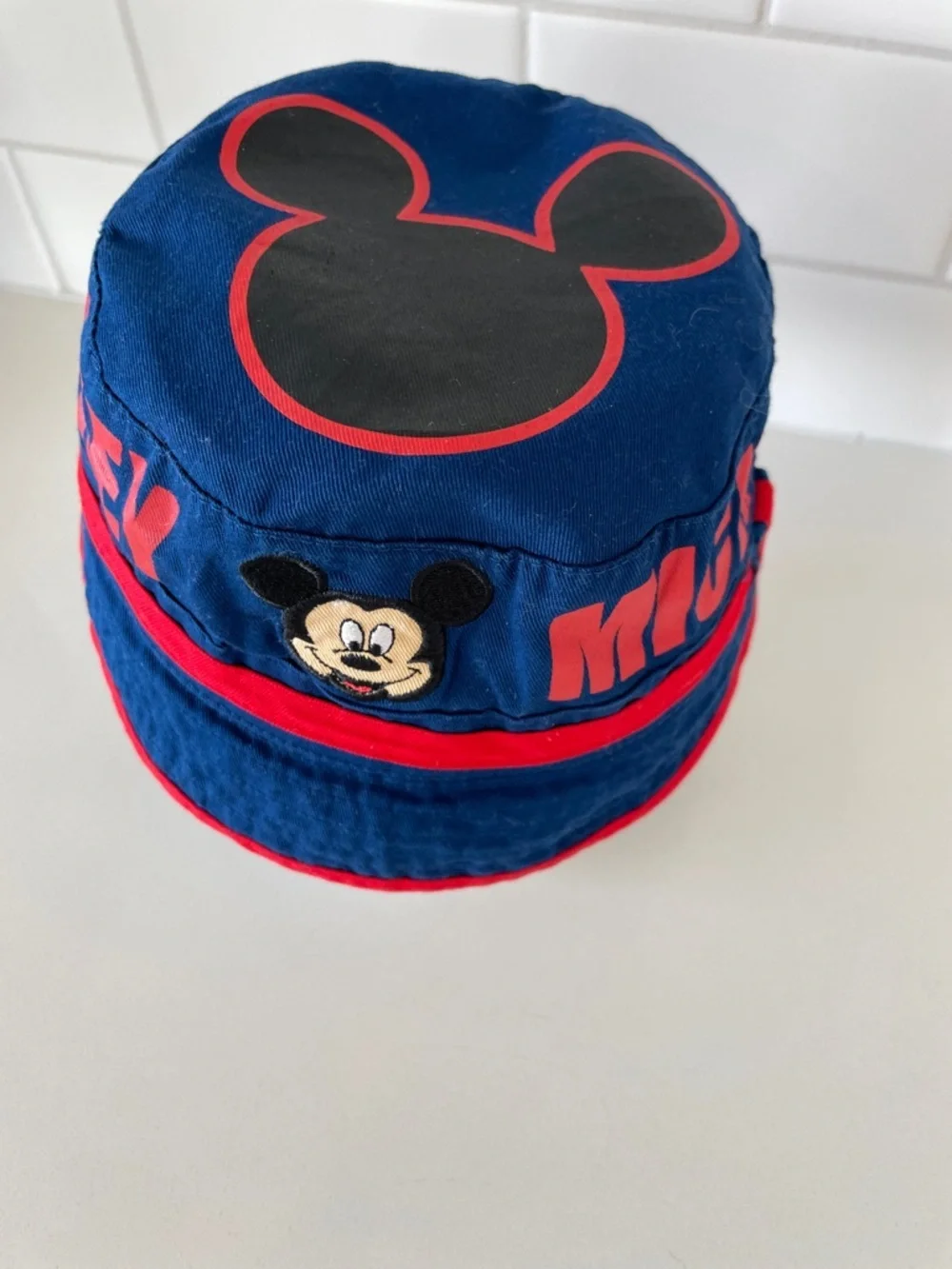 Disney Mickey Embroidered Navy and Red Kids Bucket Hat • OSFM